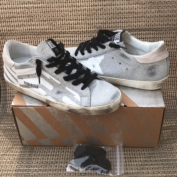 Golden Goose Shoes - NIB GOLDEN GOOSE CHEVRON STRIP WHITE GLITTER $530
